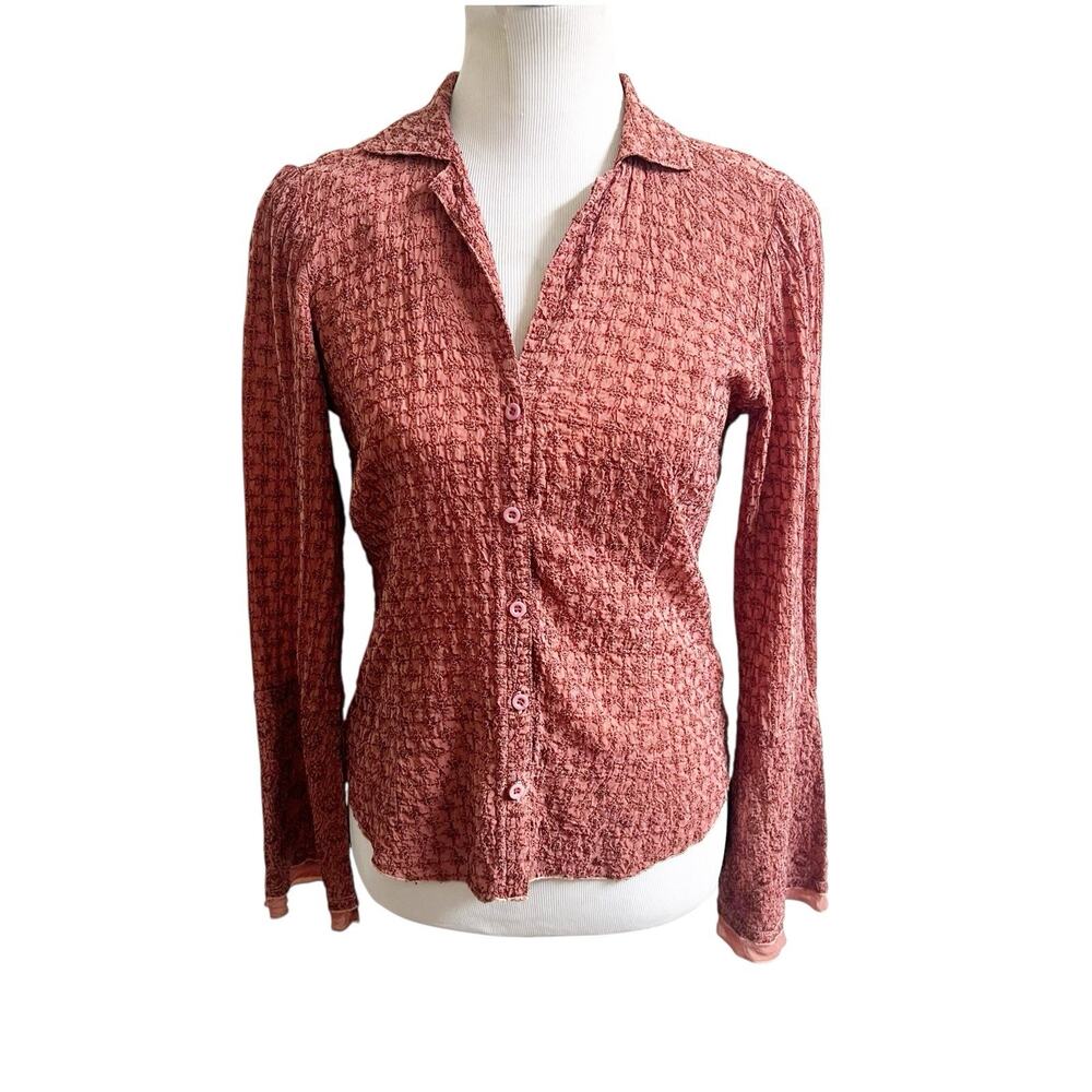 Johnny Was Y2K Bell Sleeve Top Embroidered Size Small Copper Bohemian Festival